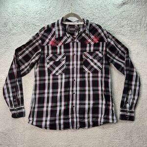 Cowboy Hardware Men's Large Plaid Western Shirt Embroidery Pearl Snaps Rodeo